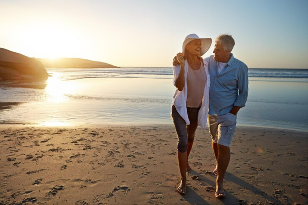 Couple walking on the beach